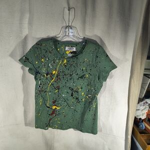 Women's Size M Green Fitted T Shirt With Unique Street Wear Art Timothy Designs